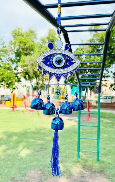 Ryme Turkish Evil Eye Wall Hanging With Bells For Good Luck Charm and Prosperity Aluminium Windchime