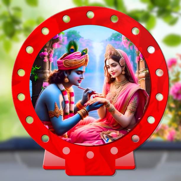 GiftsRange Radha Krishna Red Shining Car Dashboard Idol Decorative Showpiece  -  8 cm