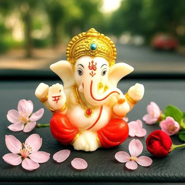 ZEBIFY Lord Ganesha Idol with Mukut for Car Dashboard, Home, Gift, Pooja | Decorative Showpiece  -  5 cm