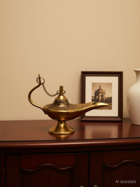 CHUNGROO Antique Aladdin Genie Lamp Brass Showpiece for Home & Table Decor Decorative Showpiece  -  10 cm