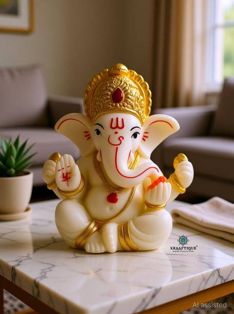 KRAAFTIQUE ARTS Lord Ganesha Idol for Car Dashboard, Home & Office Decorative Showpiece - 6 cm