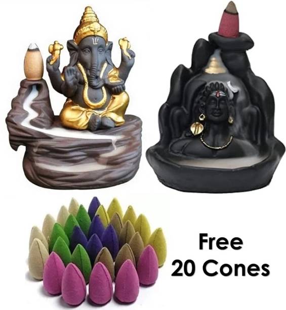 Jagmohan Enterprises Adiyogi and Gold ganesh smoke backflow combo with free 20 cones. Decorative Showpiece  -  12 cm