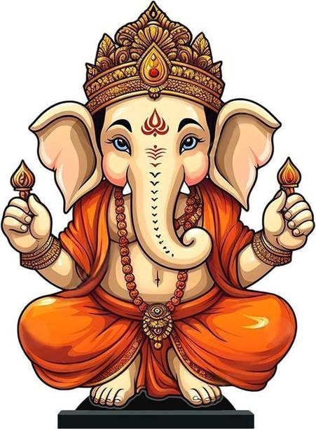 Klaybox Lord Ganesha 2D Miniature 5 Inch Acrylic Statue for Home Temple & Car Dashboard Decorative Showpiece  -  12.8 cm