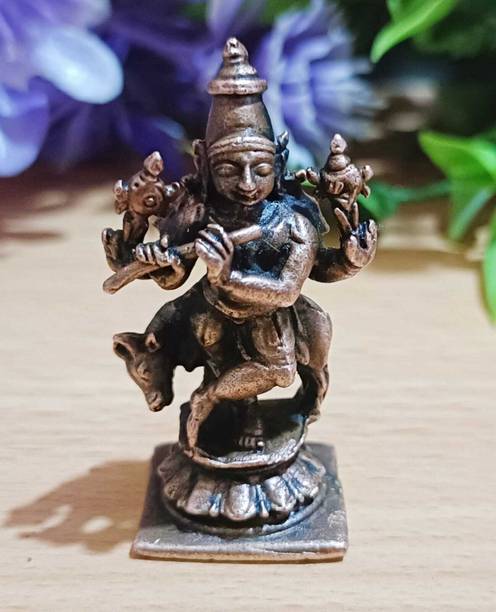 Copper small cow Krishna Copper Prabhavli Cow Krishna Idol डेकोरेटिव शोपीस  -  4.5 cm