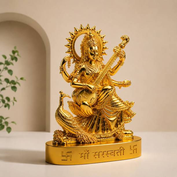 KESHAV BANJARA ENTERPRISES Golden Maa Saraswati Idol Statue Decorative Showpiece  -  10 cm