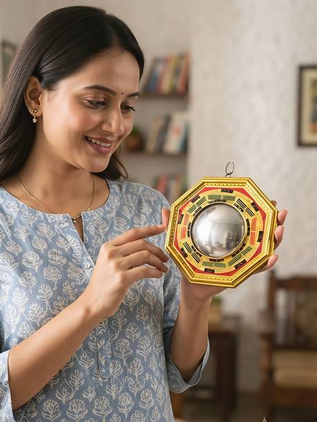 PPSELECTS Feng Shui Pakua Bagua Convex Mirror Home Office Main Door Entrance Protection, Decorative Showpiece  -  15 cm