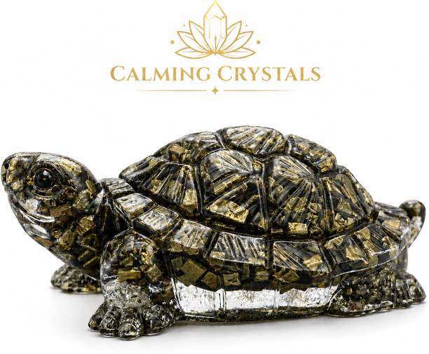 TruBuy Natural Pyrite Feng Shui Turtle | Wealth Magnet Crystal Kachhua for Home Decorative Showpiece  -  5 cm