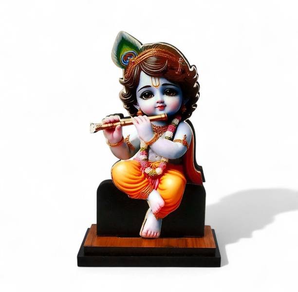Divaura Vrindavan Bal Krishna Mdf Cutout Glitered Sticker Statue God Stand Decorative Showpiece  -  10 cm