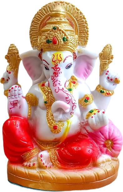 ATUT Ganesh Idol, Murti in sitting position, for Home Temple and for in Medium size, Decorative Showpiece  -  16 cm