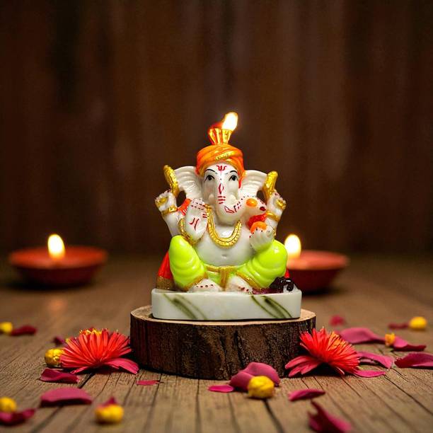 SBBCO Divine Edge Polyresin Ganesh Ji Idol – Showpiece for Home Mandir, Office & Ca Decorative Showpiece  -  13 cm