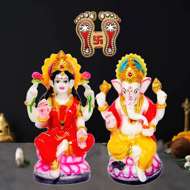 NOKTUS Devi Laxmi with God Ganesha Murti for Pooja Mandir/Home/Temple Diwali Gift Decorative Showpiece  -  12 cm