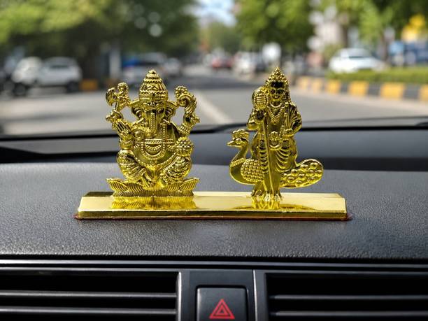ruby collection Golden Ganesha & Kartikeya Car Dashboard Idol | God Statue for Car & Home Decor Decorative Showpiece  -  10 cm