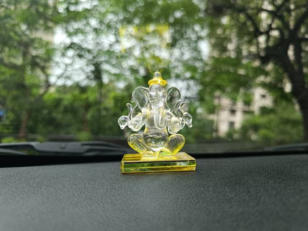 Sai Borosilicate Double Faced Glass Ganesha Idol | (Yellow Colour) | Decorative Showpiece  -  8 cm