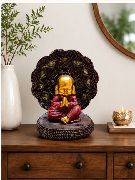 Decovings Cute welcoming Monk Showpiece – A Symbol of Positivity & Calm Energy Decorative Showpiece  -  14 cm