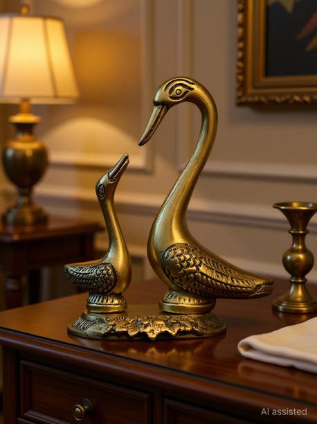 KridayKraft Metal Handicrafts Swan Pair / Kissing Duck love birds,Metal Love Birds swan Pair Showpiece for Home Decor Statue Love for Romantic Gift to Boyfriend,Girlfriend,Wife,Friends, Decoration Idol for Showcase,Office Decoration,Gift Your Relatives on Birthday Gift,corporate gifts,Gift Article... Decorative Showpiece  -  14 cm