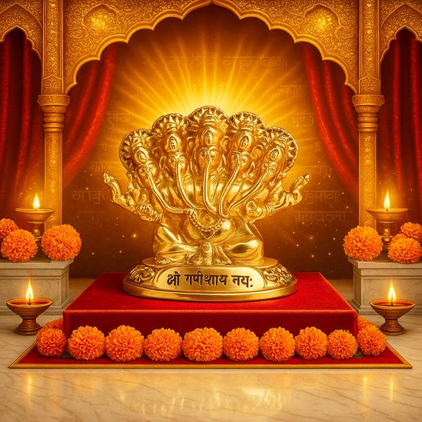 shyam lalla handicraft God Idol Statue for Car Dashboard (Panchmukhi Ganesh Ji) Decorative Showpiece  -  7 cm