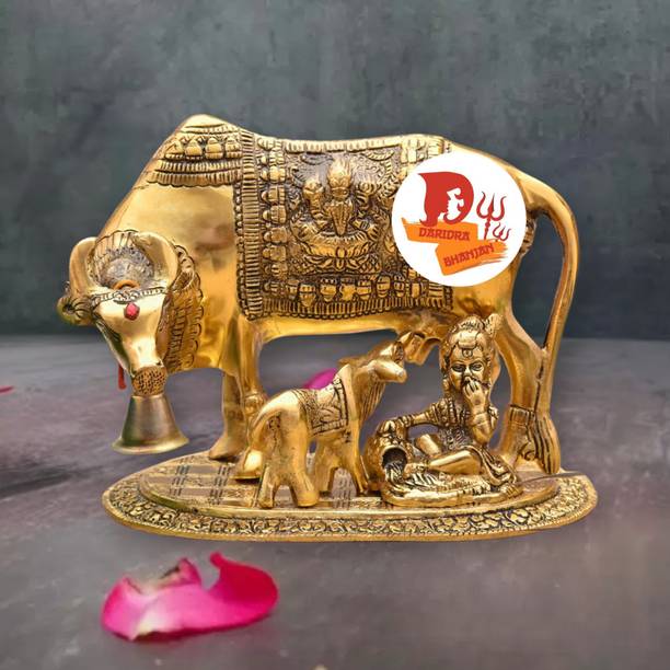 DARIDRA BHANJAN Bal krishna With Kamdhenu Cow Statue, Cow and Calf Statue, Krishna's Cow Decorative Showpiece  -  11 cm
