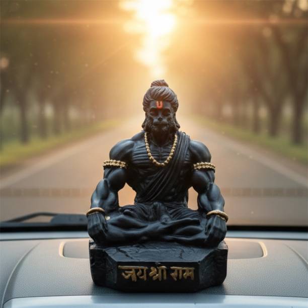 Saichha Gifts Dhyan Hanuman Ji Murti 4.5 Inch | PolyMarble Bajrangbali Idol for Car Dashboard Decorative Showpiece  -  11 cm