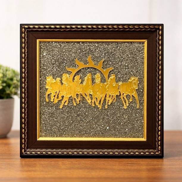 Dekofy Seven Running Horses Pyrite Stone Vastu Wealth Wall Frame Decorative Showpiece  -  18.5 cm