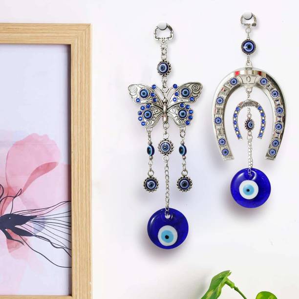 TIED RIBBONS Car Hanging Evil Eye For Good Luck Charm and Prosperity | Wall Hanging Evil Eye Decorative Showpiece  -  25.4 cm