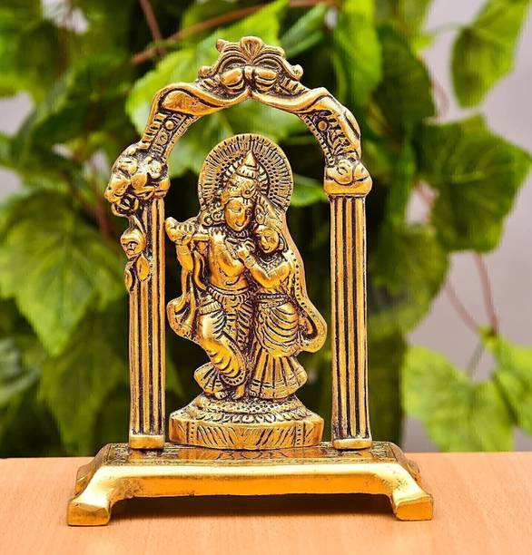 Koolwal craft Metal Radha Krishna Playing Flute Kahna ji idol statue Decorative Showpiece  -  18 cm