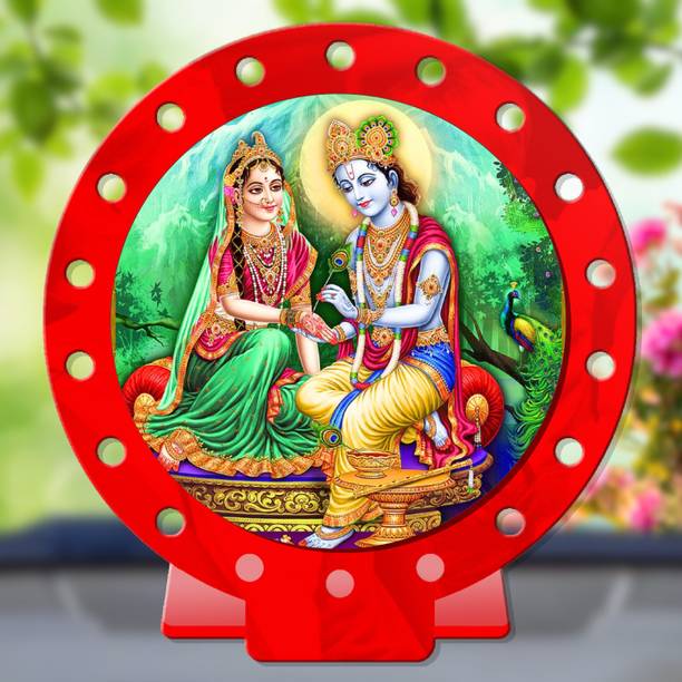 GiftsRange Radha Krishna Red Shining Car Dashboard Idol Decorative Showpiece  -  8 cm