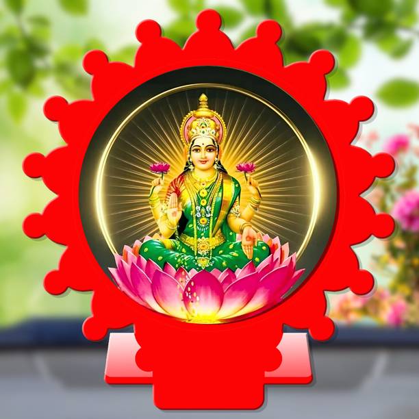 ZCROSSS Lakshmi Laxmi Mahalaxmi Red Shining Car Dashboard Idol Decorative Showpiece  -  8 cm