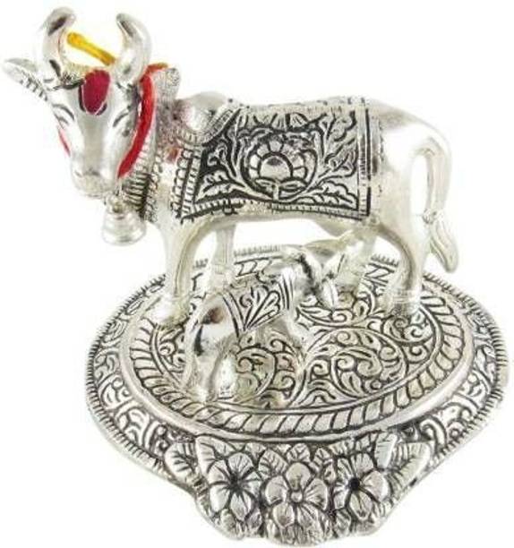 BHM Collection Calf Idol for Pooja Silver Kamdhenu Cow Idols for Home Decorative Showpiece  -  9 cm