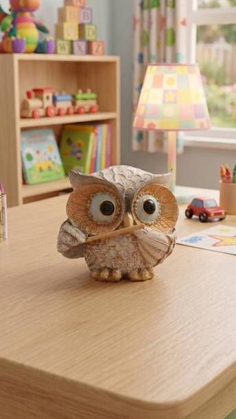Radheshn store Wise Owl Scholar Desk Decor Showpiece | Musical owl showpiece | White color owl Decorative Showpiece - 11 cm