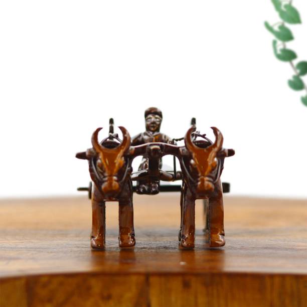 SMILES GIFT Open Ox Cart Showpiece with Traditional Grid-Style Design Decorative Showpiece  -  5.08 cm