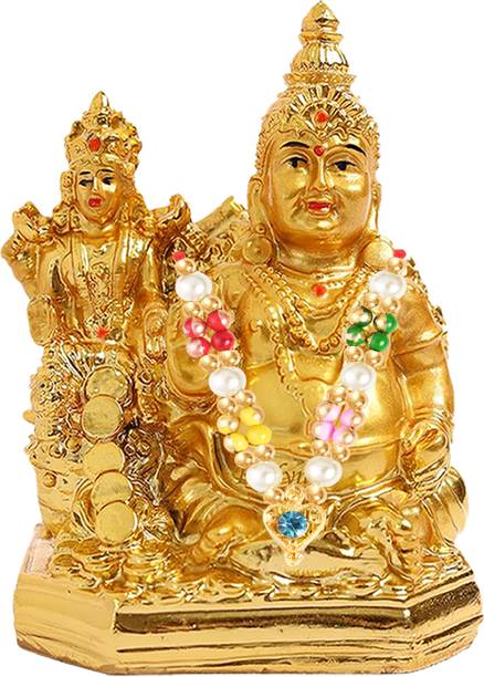 Kitlyn God Kuber Sitting Statue for Prosperity Money Home Décor Locker Safe Tijori,Mala Decorative Showpiece  -  10 cm