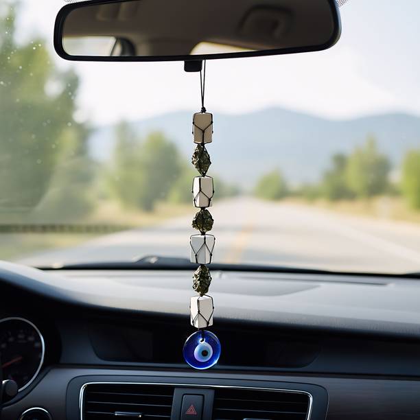 Japam Dhan Tejas Hanging Charm with Pyrite & Selenite Stones | Evil Eye Decorative Showpiece  -  27 cm