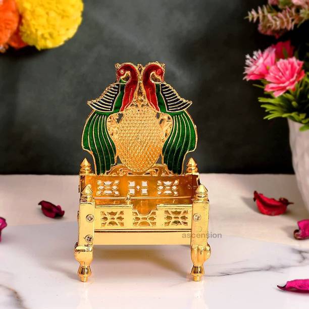 Jin Parshav Laddu Gopal Ji Peacock Design Gold Plated Singhasan Big Size For Home Temple Decorative Showpiece  -  14 cm