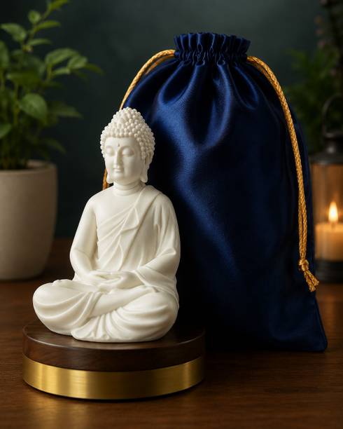 Magic Creation Lord White Buddha Idol 5 Inch with Premium Satin Gift Pouch for Home Décor Decorative Showpiece  -  12.7 cm