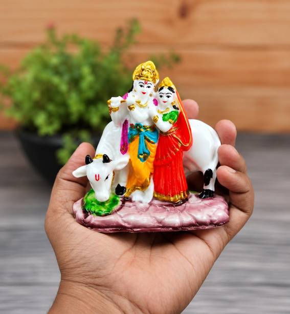 Spinex Home Radha Krishna Cow Idol Statue Decorative Showpiece  -  10 cm