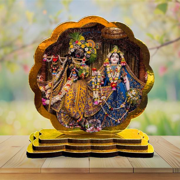 ar creative Radha Krishna Car Dashboard Idol for Car Home Office Wooden Decorative Statue Decorative Showpiece  -  9 cm