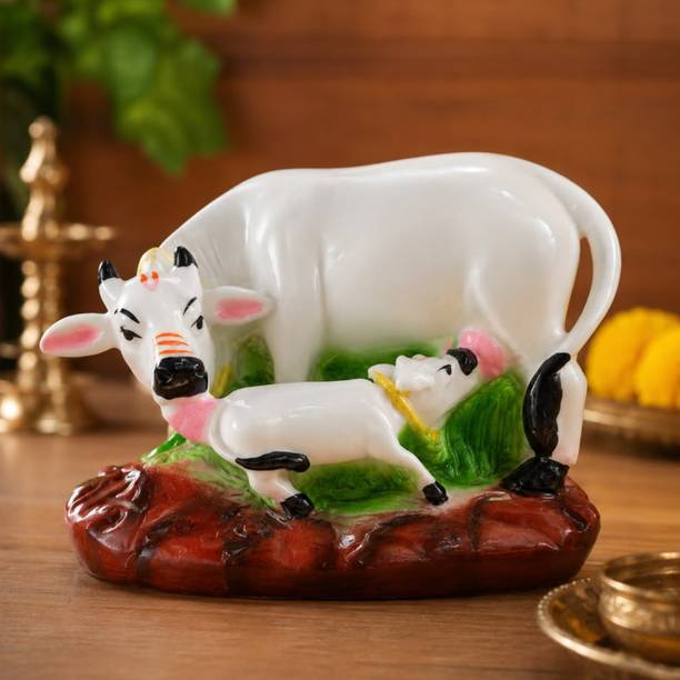 Rjkart kamdhenu Cow and Calf Idol decor for home , gift or pooja Decorative Showpiece - 7.62 cm