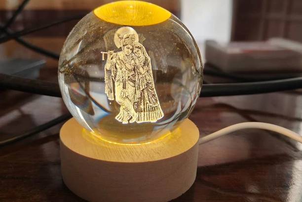 RADHE RADHE Radha Krishna 3D Crystal Ball Night Light FOR HOME,OFFICE,GIFTS,DIWALI Decorative Showpiece  -  7 cm