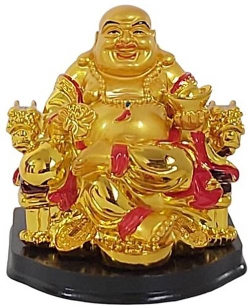 Goodmarts Exclusive Polyresin Happy Man Laughing Buddha with Money Potli & Ingot Decorative Showpiece - 20 cm