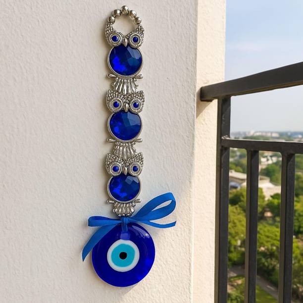 sculpmart Triple Owl Evil Eye Hanging Nazar Battu Ornament for Main Door & Wall Hanging Decorative Showpiece  -  23 cm