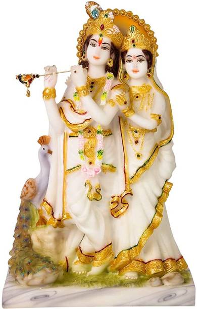 HUBZONES Lord Radha Krishna Marble Idol Radha Krishan Statue God Bal Gopal Decor Decorative Showpiece  -  25 cm
