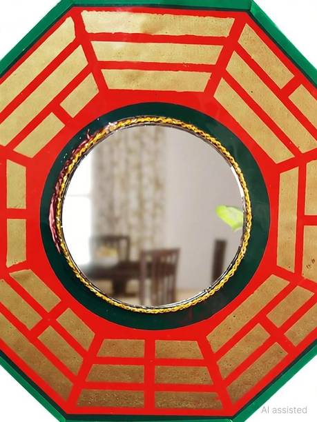 SWISS WONDER Feng-Shui Pakua Bagua Octagonal Wooden Convex Mirror Decorative Showpiece  -  15.24 cm