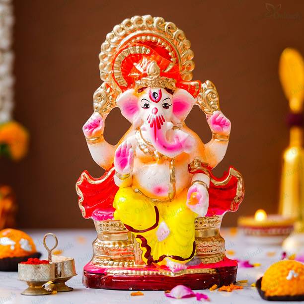 B S NATURAL Eco-Friendly Ganesha Statue Mitti Ganpati With Roli Chawal And Marigold Seed Decorative Showpiece  -  21 cm