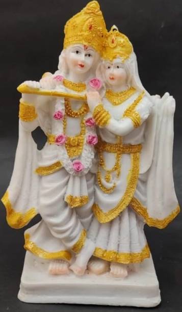 RASHMI CREATION Lord Krishna standingwith Radha and playing the flute Decorative Showpiece  -  16 cm