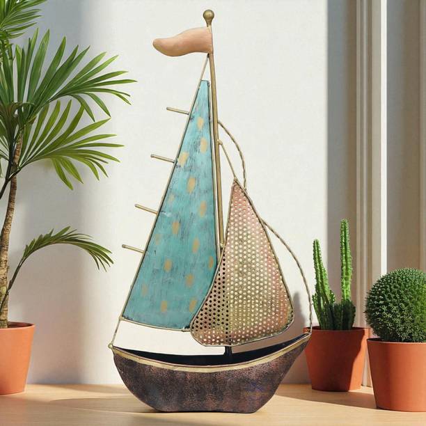 Handicrafy Metal Sailboat Showpiece | Nautical Home Decor Boat Decorative Showpiece  -  24 cm