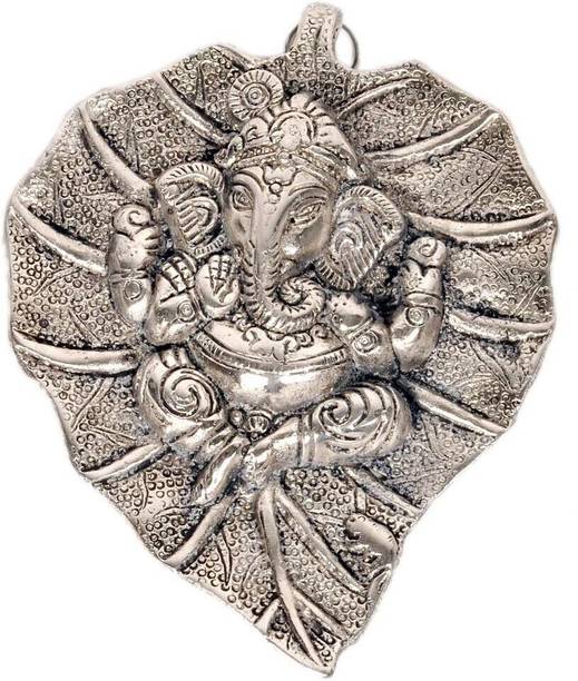 JaipurCrafts Premium Silver Plated Lord Ganesha On Leaf God Idol Wall Hanging for Home/Office Decorative Showpiece  -  19 cm