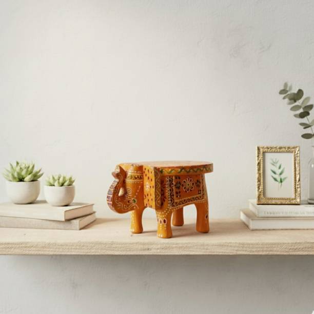 Bhavya ArtAndCraft Handpainted 6'' Elephant Stool/Chowki Solid Wood Home Temple