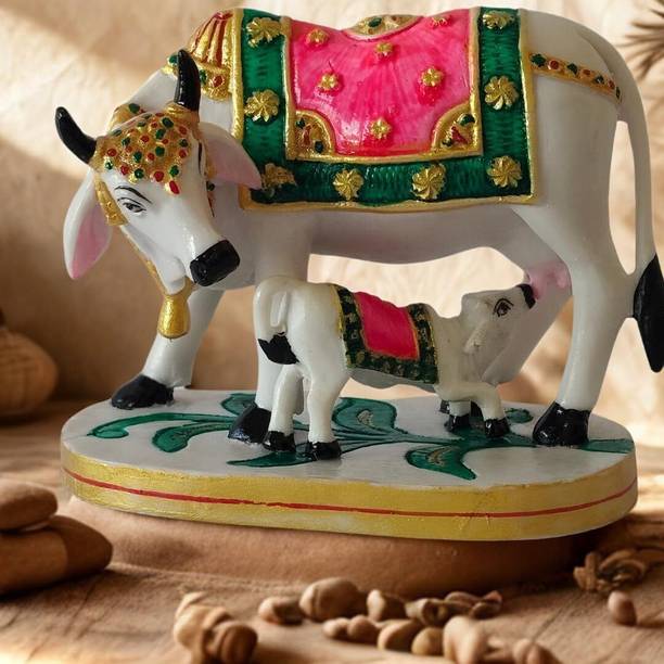 Rajcrafts Murti Kamdhenu Cow & Calf | Nandi Cow Decorative Showpiece  -  16 cm