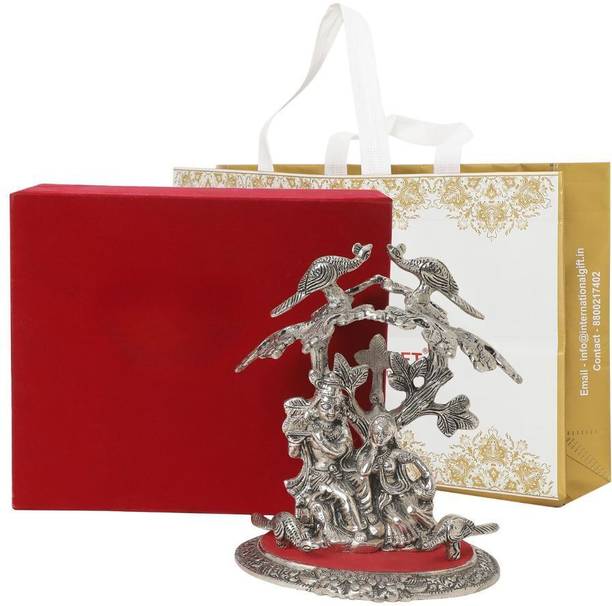 INTERNATIONAL GIFT Silver Plated Radha Krishna Idol Tree Statue With Box & Bag | For Pooja, Mandir Religious Tile