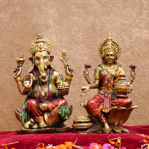 TIED RIBBONS Lord Laxmi Ganesh Statue Idol God Murti for Home Temple Diwali Pooja Room Decorative Showpiece  -  17 cm